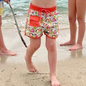 Smockingbird Boys 3T Tropical Fruit Swim Trunks Board Shorts Front Pocket Bright